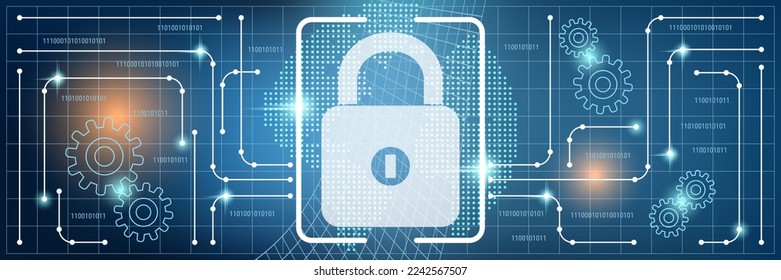 Datenschutz, Informationssicherheit, Kontensteuerung, Vektorgrafik. Web-Banner im Technologiestil, Header-Design-Vorlage