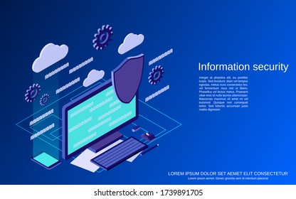 Data protection, information security flat isometric vector concept illustration