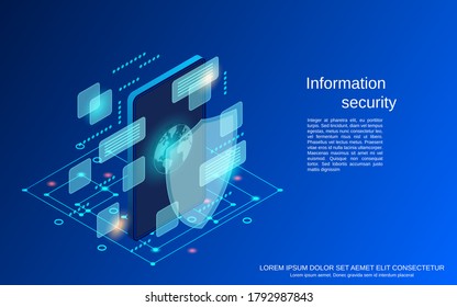 Data protection, information security flat isometric vector concept illustration