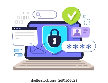Proteção de dados. Conceito de segurança de computador da Internet. Programa de software de segurança cibernética na tela do notebook