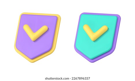 Data protection internet password encryption web antivirus check mark shield 3d icon realistic vector illustration. Database personal digital document information secure privacy warranty safety access