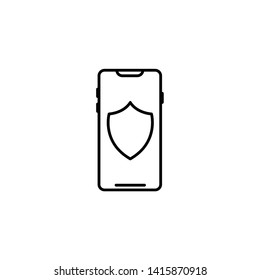 Data protection, internet security concept, infographic. Network secure. Vector shield, lock, mobile phone screen isolated on blue. Padlock login password. Flat design template for website, web, app