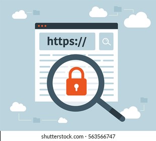 Data protection and internet security. https. Magnifying glass. Cloud