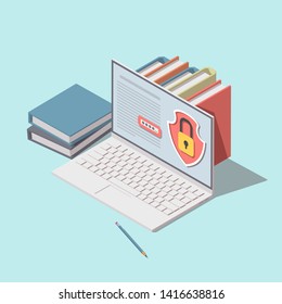 Data protection and internet security isometric concept. GDPR icon. Vector illustration