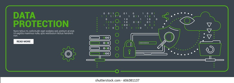 Data protection, internet security and modern technologies, payment security, information. Thin line design vector illustration for banners, sites and infographics.