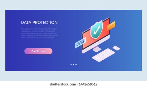 Data Protection Isometric Banner Template
