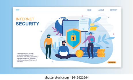Data Protection Landing Page. Online Service Offering Internet Security, Credit Card Check and Confidential Software Database Access. Financial Insurance. Safe Money Transfer. Vector Flat Illustration