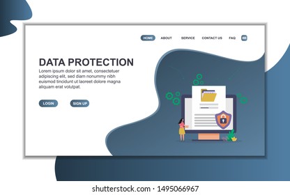 Data protection landing page template. Flat design concept of web page design for website. Easy to edit and customize