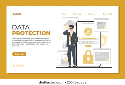 Data protection landing page template Cyber security concept Vector flat illustration 