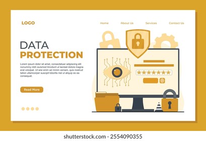 Data protection landing page template Cyber security concept Vector flat illustration 