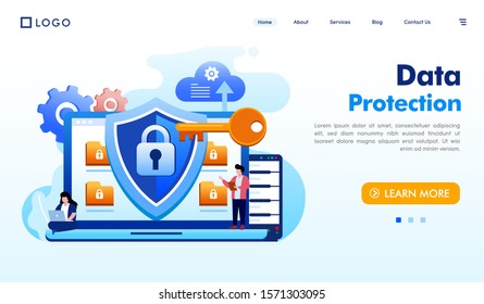 Data protection landing page website illustration vector flat design