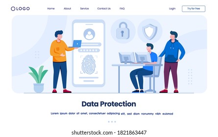 Data protection landing page website illustration flat vector template
