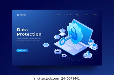 Data protection laptop landing page vector design in eps 10
