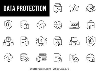 Data Protection line Editable Icons set. Vector illustration in thin line modern style of cyber security related icons	