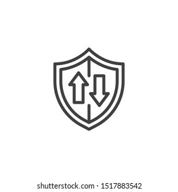 Data protection line icon. linear style sign for mobile concept and web design. Security shield with transfer arrows outline vector icon. Symbol, logo illustration. Vector graphics
