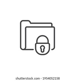 Data protection line icon. linear style sign for mobile concept and web design. Folder with security lock outline vector icon. Symbol, logo illustration. Vector graphics