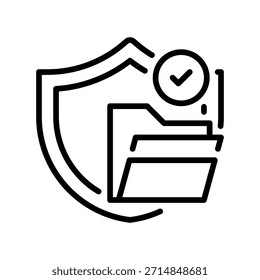 Data Protection Line Icon, Outline Symbol for Server Security, File Privacy, Info Shield, Cloud Safe, and Digital Lock. Vector Sign Icon.