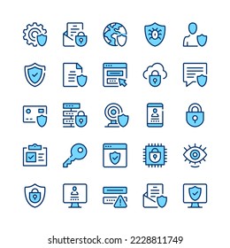 Data protection line icons. Blue color. Vector line icons set