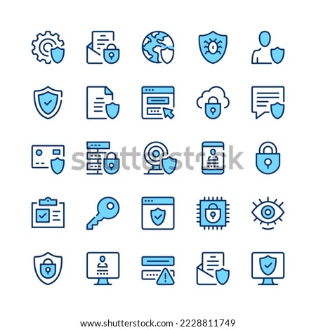 Data protection line icons. Blue color. Vector line icons set