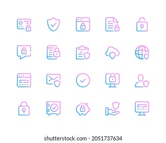 Data protection line icons. Computer security, cybersecurity concepts. Set of modern outline symbols collection. Minimal thin line design. Trendy gradient style graphic elements. Vector line icons set