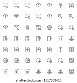 Data protection line icons set. Cyber security linear style symbols collection, outline signs pack. vector graphics. Set includes icons as Spam mail, Email security, Virus scan, Hacking attack, shield