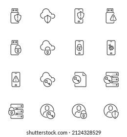Data protection line icons set, Cyber security outline vector symbol collection, linear style pictogram pack. Signs logo illustration. Set includes icons as smartphone security, private user, password