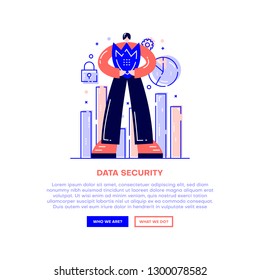 Data protection A man protects data. Website banner