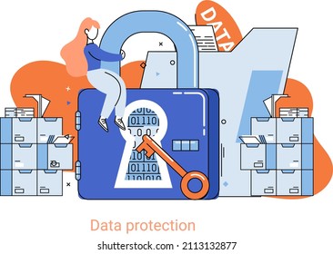 Data protection metaphor, privacy, information security. Secure data management and protect data hacker attacks. Protected access control antivirus software safe internet communication, secure storage