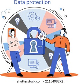 Datenschutz-Metapher, Privatsphäre, Informationssicherheit. Sicheres Datenmanagement und Schutz von Hacker-Angriffen. Geschützte Zugriffskontrolle Antivirensoftware sichere Internetkommunikation, sicherer Speicher