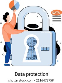 Datenschutz-Metapher, Privatsphäre, Informationssicherheit. Sicheres Datenmanagement und Schutz von Hacker-Angriffen. Geschützte Zugriffskontrolle Antivirensoftware sichere Internetkommunikation, sicherer Speicher
