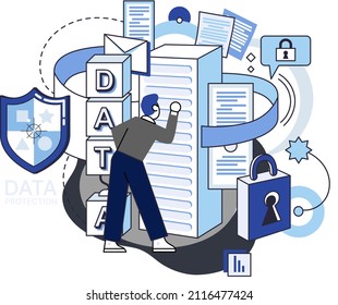 Datenschutz-Metapher, Privatsphäre, Informationssicherheit. Sicheres Datenmanagement und Schutz von Hacker-Angriffen. Geschützte Zugriffskontrolle Antivirensoftware sichere Internetkommunikation, sicherer Speicher