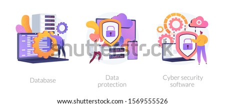 Data protection metaphors set. Database, cyber security, control, protection of computer services and electronic information colorful icons pack. Vector isolated concept metaphor illustrations