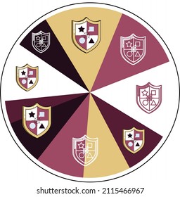Data protection. Modern flat design style graphic elements. Icons set in form of various shields with emblems in sectors of circle for banners, websites, infographics, printed materials, coat of arms