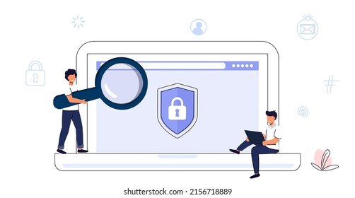 Data protection Network security tiny people character concept Flat vector Illustration Back up and save important data Privacy and internet security 