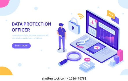 Data protection officer concept. Can use for web banner, infographics, hero images. Flat isometric vector illustration.