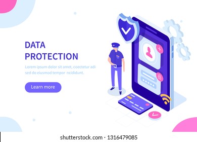 Data protection officer concept. Can use for web banner, infographics, hero images. Flat isometric vector illustration.