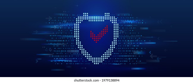 Data protection on the Internet. Web banner cyber security. An image of a shield icon made of dots.