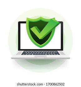 Protección de datos en portátiles, privacidad y seguridad de Internet. Ilustración de material vectorial.