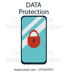 Protección de datos en teléfonos móviles. Concepto de seguridad. Estilo vectorial plano