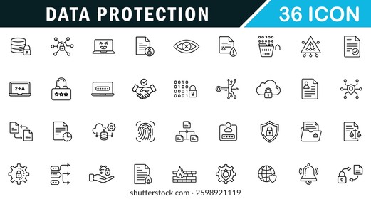 Data Protection outline editable icon set.confidentiality, access log, encryption and more.