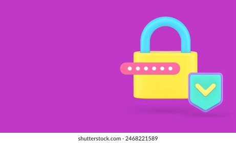 Data protection password identification access information security 3d icon realistic vector illustration. Authentication code lock shield privacy control encryption guard confidentiality technology