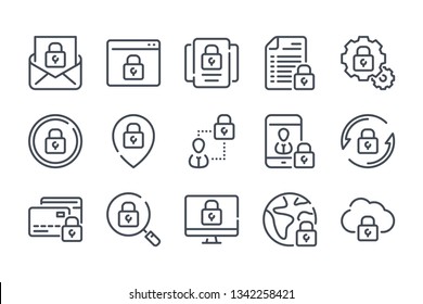 Data protection and Password related line icon set. Cybersecurity vector linear icons.