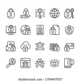 Data Protection Personal Information Line Icon Isolated Set. Vector Flat Graphic Design