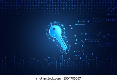 Data protection privacy concept. Key icon and internet technology networking connection. Cyber security internet and networking concept. Abstract circuit board.