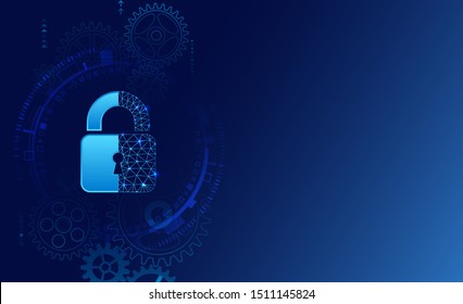 Data protection privacy concept. Padlock icon and internet technology networking connection. Cyber security internet and networking concept. Abstract circuit board.