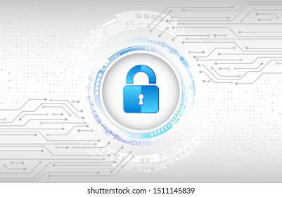 Data protection privacy concept. Padlock icon and internet technology networking connection. Cyber security internet and networking concept. Abstract circuit board.