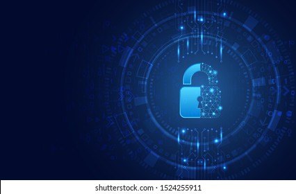 Data protection privacy concept. Padlock icon and internet technology networking connection. Cyber security internet and networking concept. Abstract circuit board.