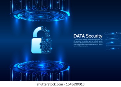 Data protection privacy concept. Padlock icon and internet technology networking connection. Cyber security internet and networking concept. Abstract circuit board.