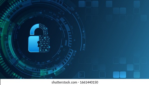 Data protection privacy concept. Padlock icon and internet technology networking connection. Cyber security internet and networking concept. Abstract hi-tech element.