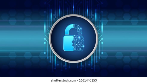 Data protection privacy concept. Padlock icon and internet technology networking connection. Cyber security internet and networking concept. Abstract circuit board.